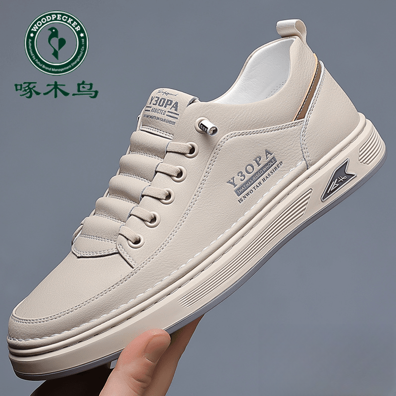 啄木鸟男鞋时尚百搭运动休闲板鞋上班手工上线软底潮鞋开车小白鞋