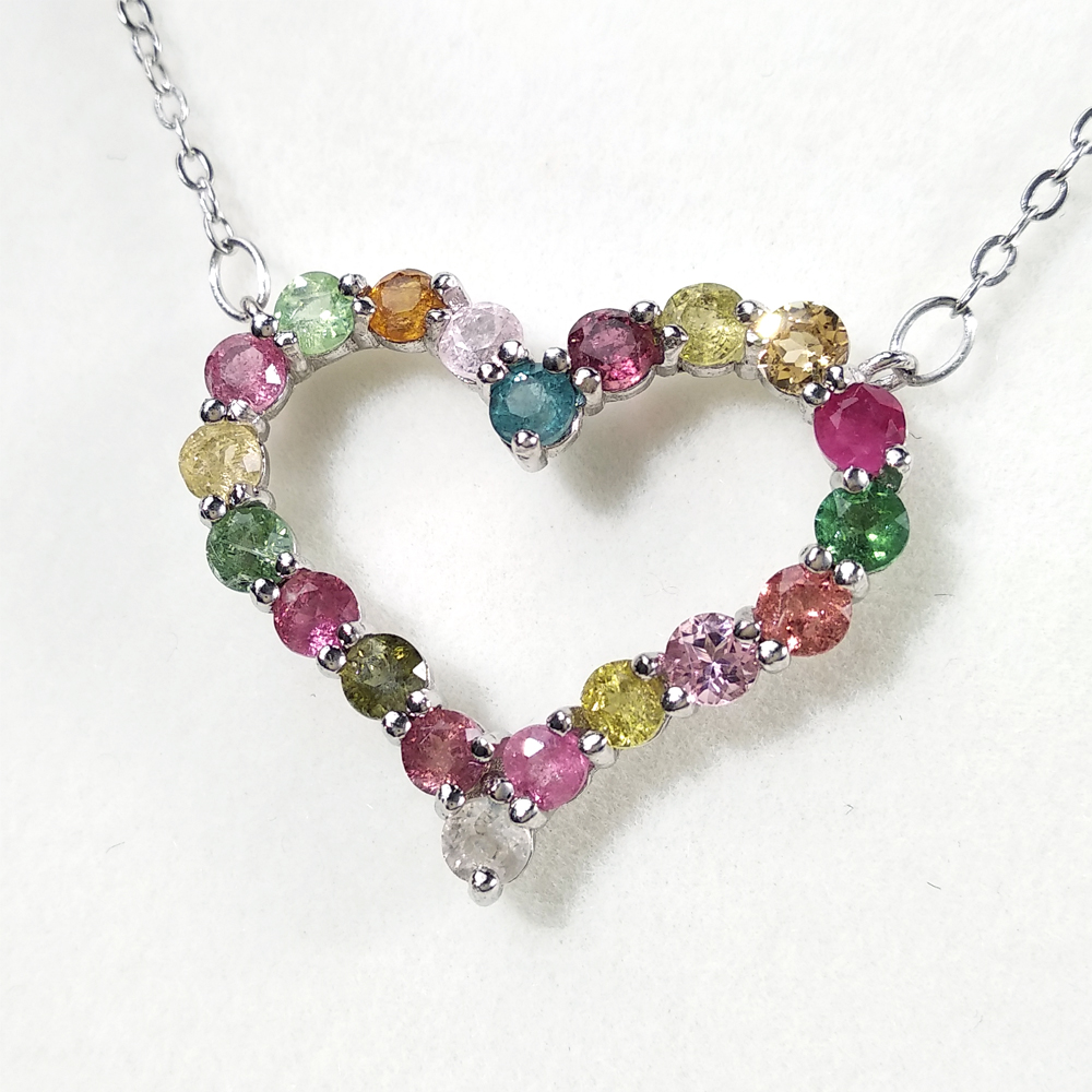 Guraskelly/古瑞思凯天然碧玺爱心吊坠925银镶气质轻奢时尚百搭