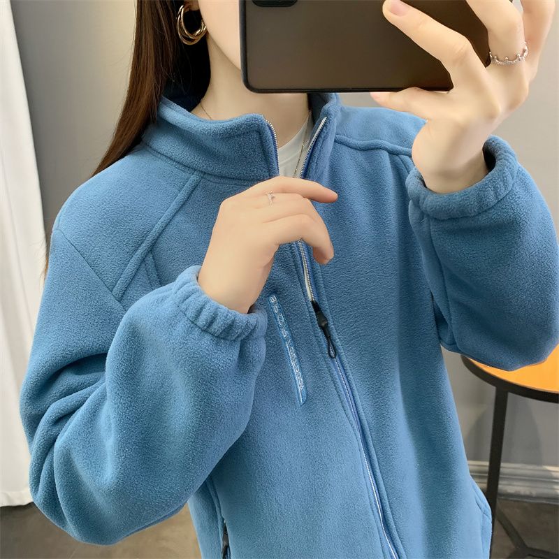 秋冬摇粒绒外套雪花绒女细绒抓绒衣立领加厚开衫运动户外卫衣