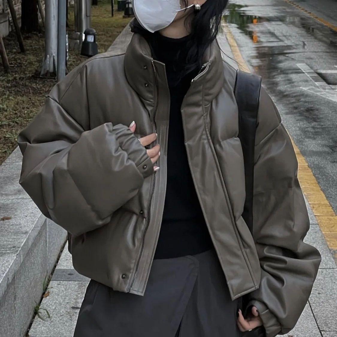波司登PU皮羽绒服2023冬季白鸭绒短款立领百搭小个子美拉德加厚保