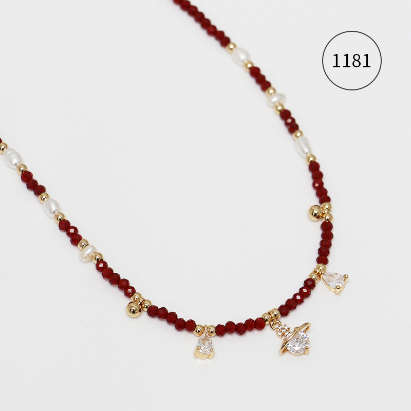 Misscircle Made 铜合金仿水晶项链 红色星球吊坠串珠项链女1181