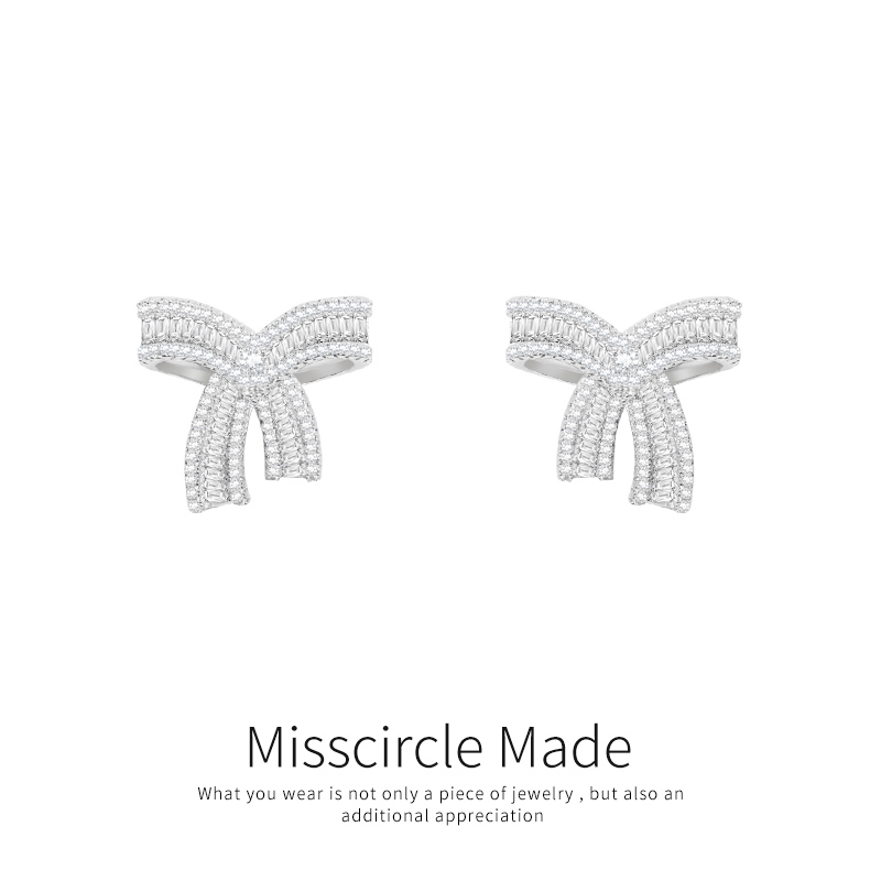 瑟可 铜合金合成锆石耳饰 银色满钻蝴蝶结耳钉女气质百搭时尚1759