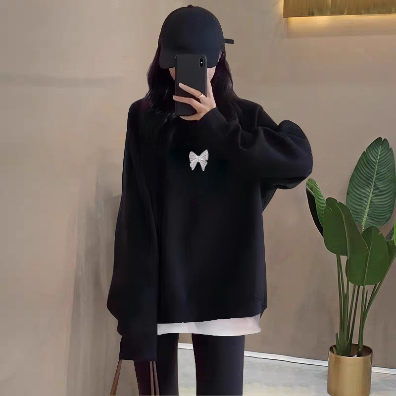 新款圆领卫衣女2025秋冬新款韩版宽松中长款遮屁股加绒加厚上衣潮