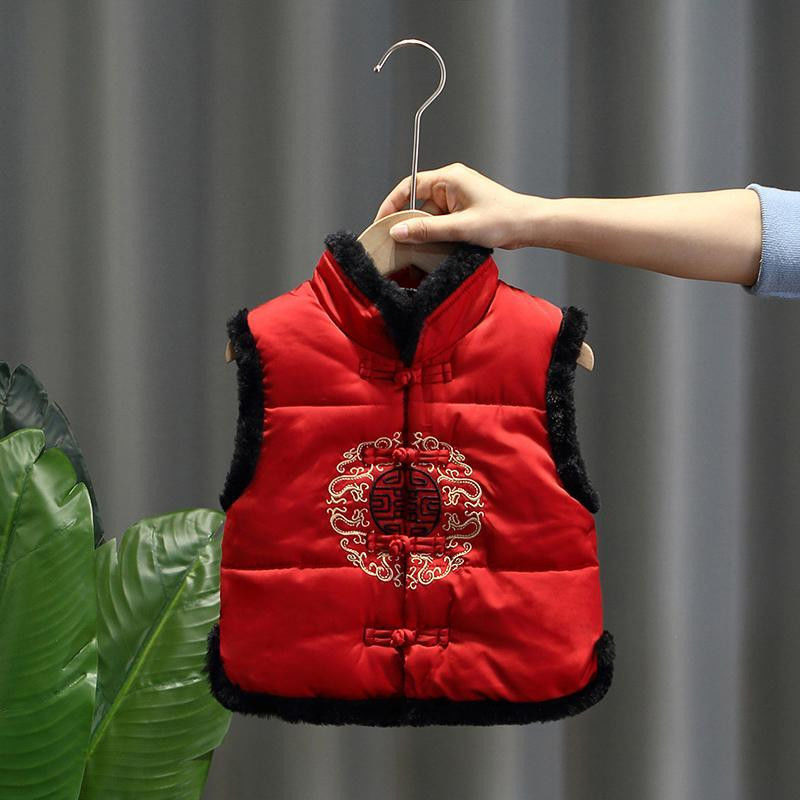 男童年服中国风加厚马甲宝宝唐装汉服儿童新年童装女童拜年服喜庆