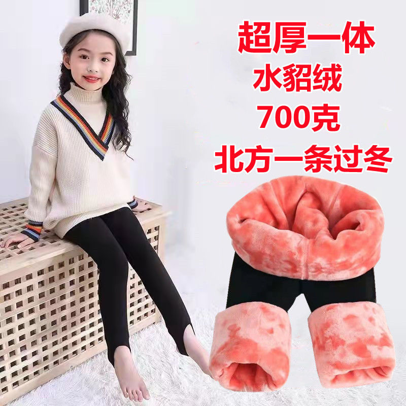 儿童冬款加绒加厚打底裤外穿中大童超厚保暖裤一体裤女童特厚棉裤