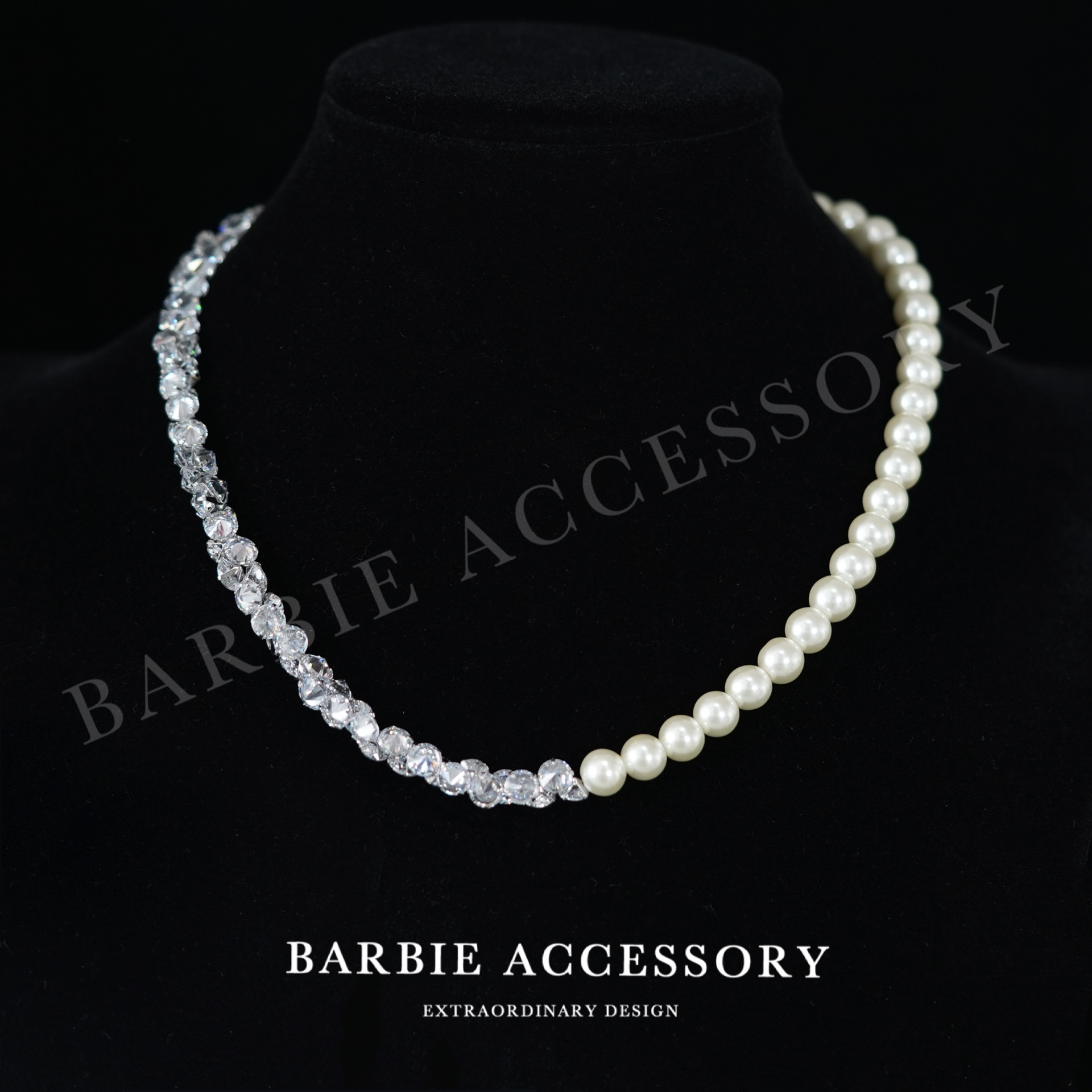 铜合金合成锆石项链 【珠与冰星】法式既视感设计款高级感绝美项链