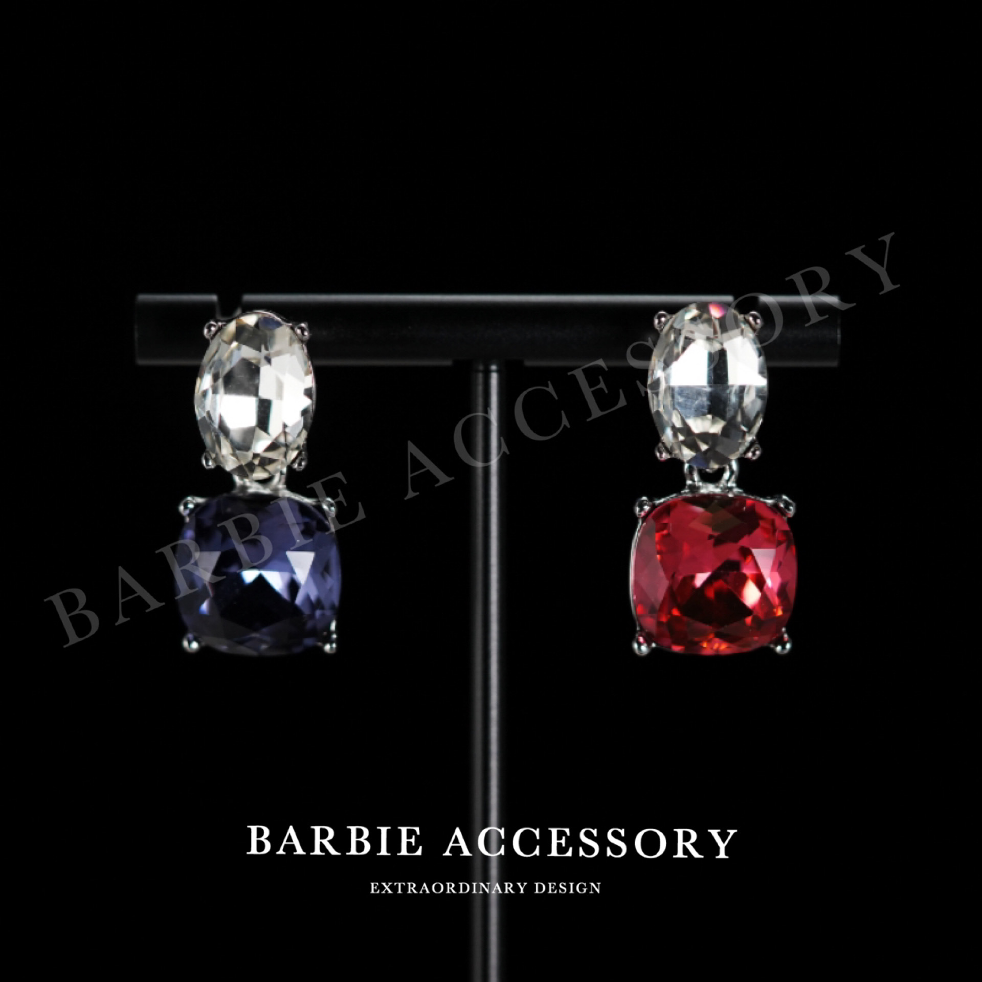 铜合金合成锆石耳饰 【紫红双影】时尚轻奢设计款高级绝美百搭耳钉