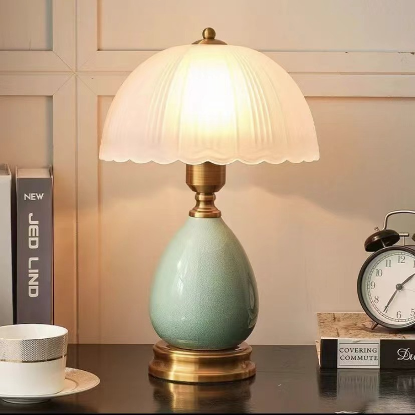 美式轻奢复古简约陶瓷台灯床头法式客厅花器创意北欧调光书房花瓶