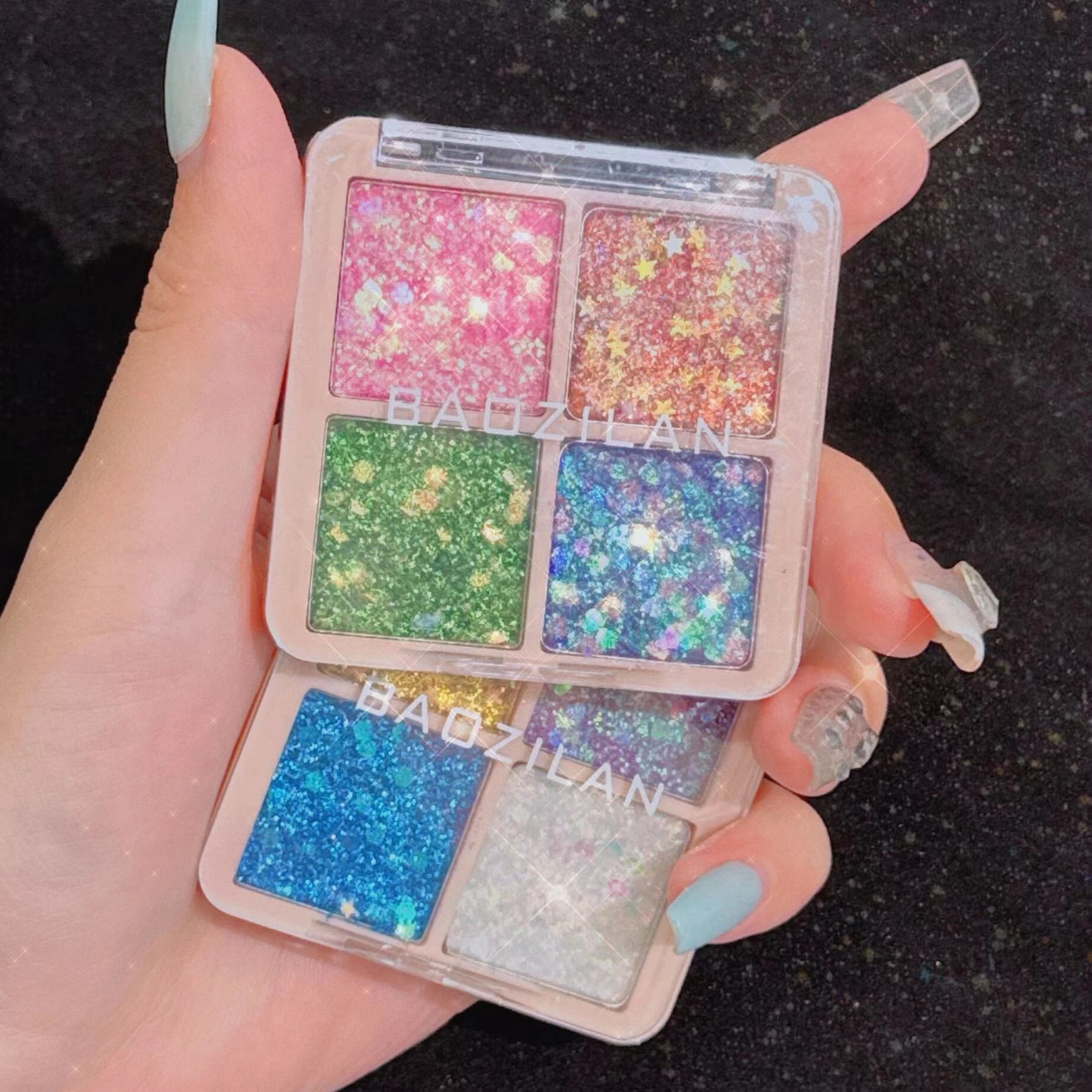 新款四色亮片眼影儿童舞台妆专用彩妆bling亮闪闪眼影盘