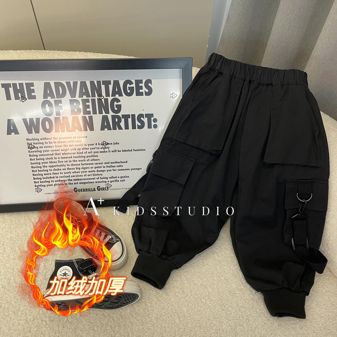 【纯棉工装长裤】2025秋冬款男童裤儿童宽松裤韩版百搭黑帅气中大童