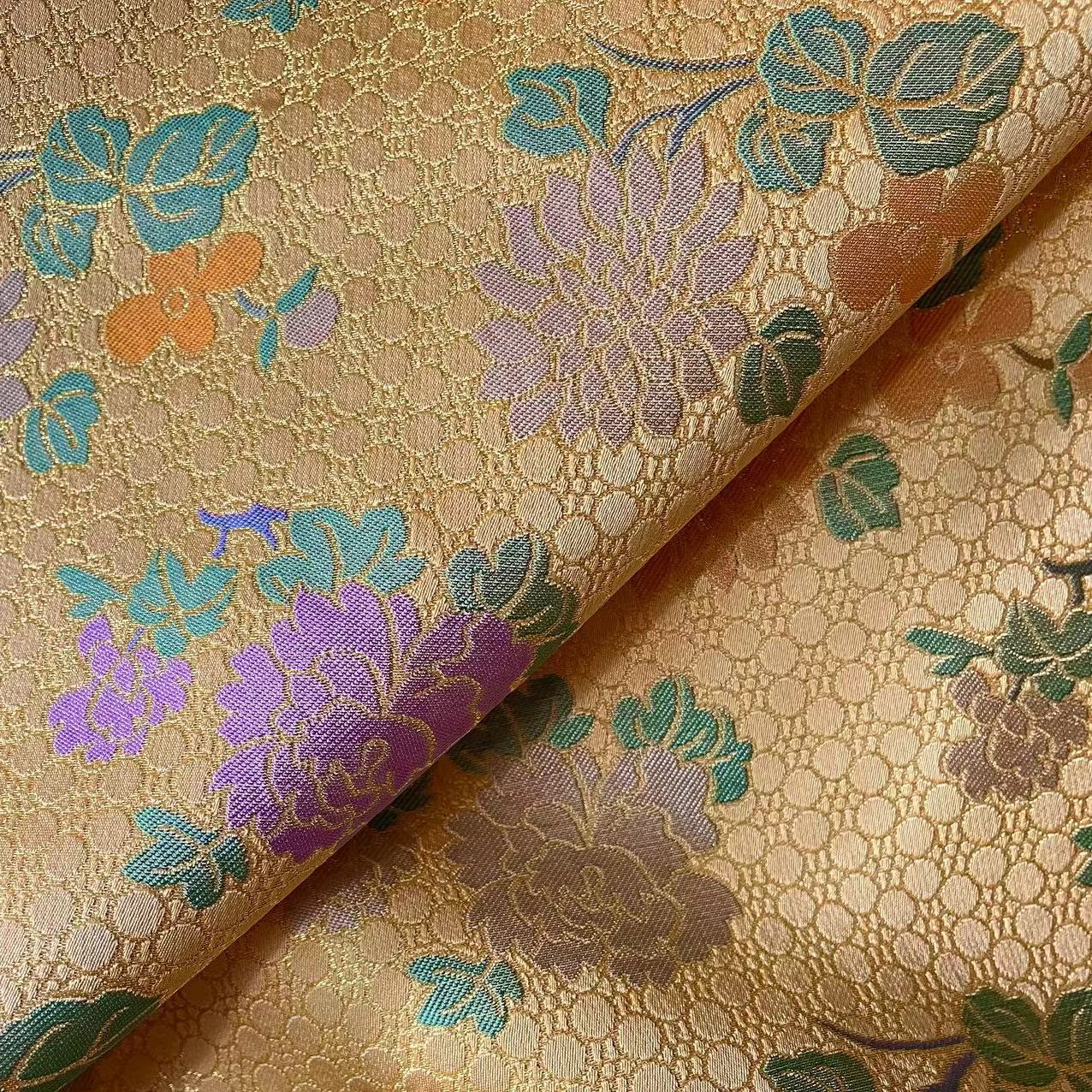 【上久楷·朵梅折枝花卉】宋锦140门幅桑蚕丝面料【一经剪裁概不退换】