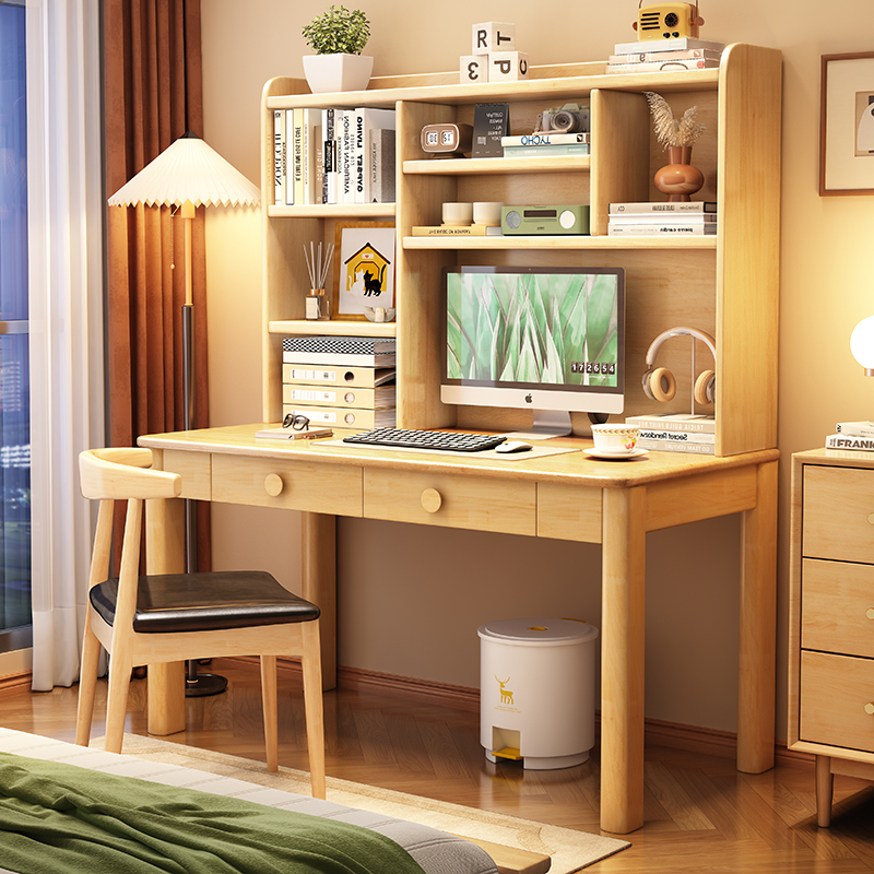 升降学生书桌学生家用实木电脑桌初中生学习桌卧室加厚款写字桌子