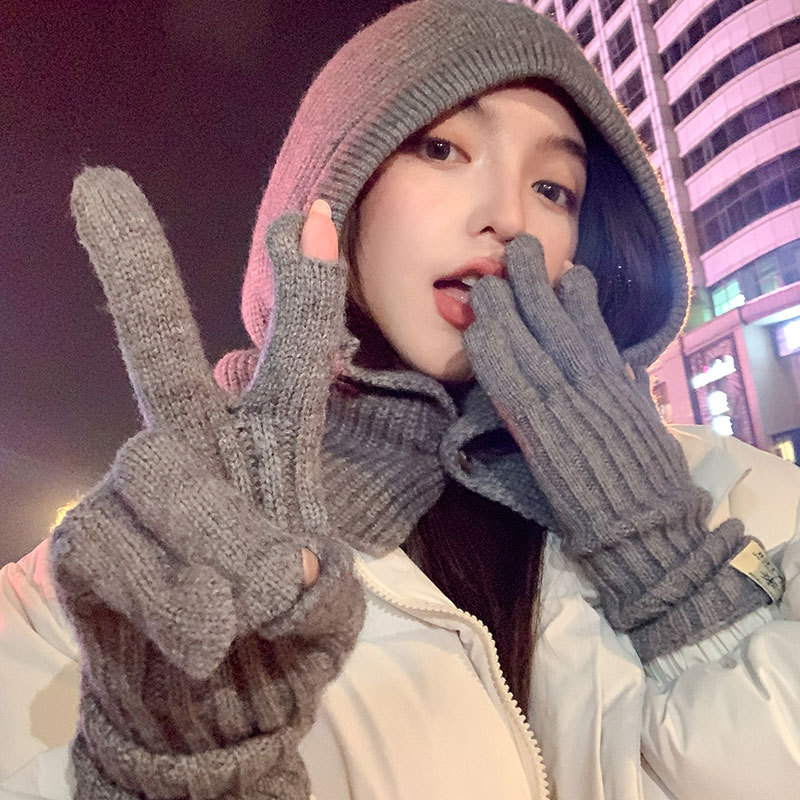 女秋冬季巴拉克拉法帽子保暖帽子围脖一体护耳毛线针织帽时尚围巾