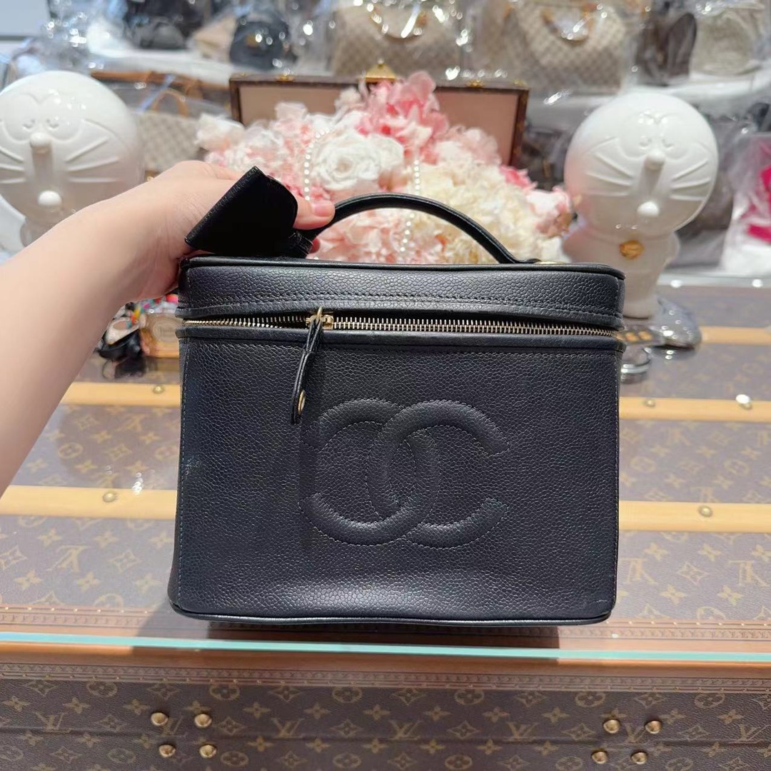 99新 Chanel/香奈儿  0472/中古/Vintage/荔枝纹水桶/手提/化妆包