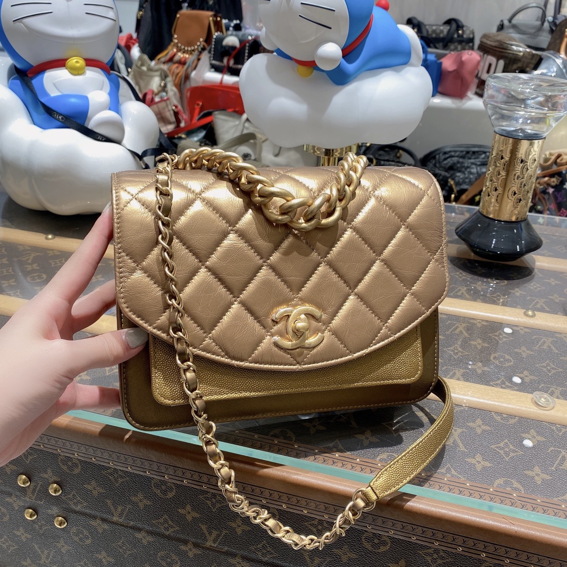 全新未使用 Chanel/香奈儿 0182/金色邮差包/配件有尘袋/身份卡