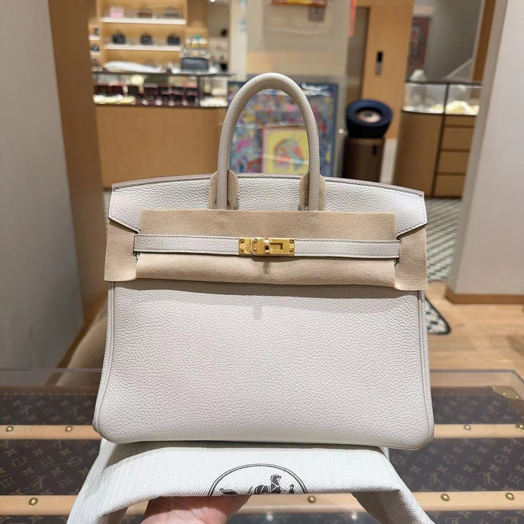 99新 Hermes/爱马仕 0083/Birkin25 冰川白 金扣 Togo皮
