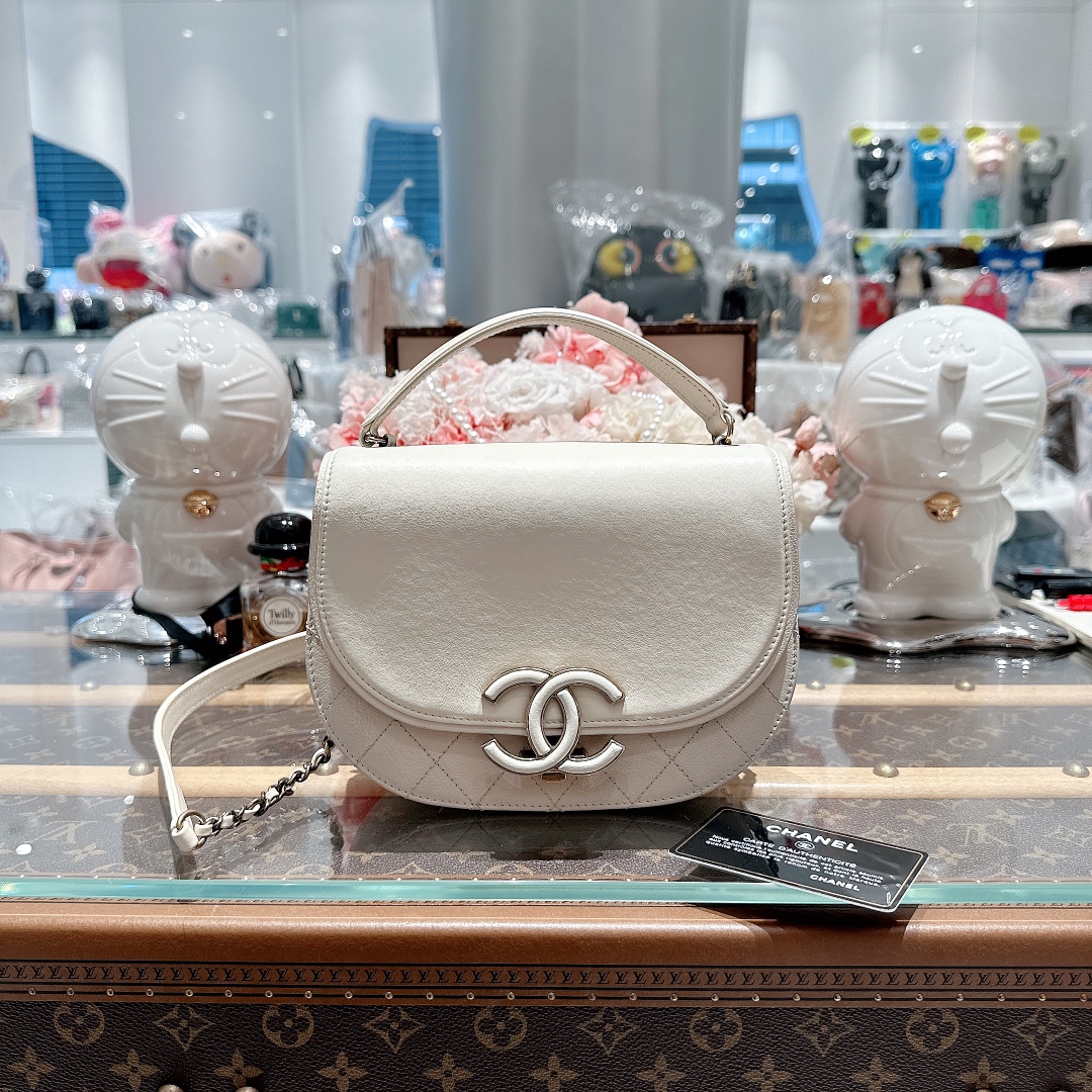 99新 Chanel/香奈儿 0615/古巴系列/白金翻盖/牛皮手提单肩斜挎包