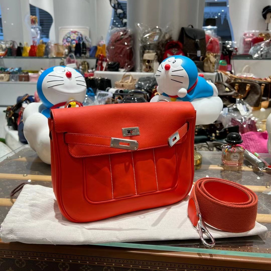 99新 Hermes/爱马仕 0671/berline /S5蕃茄红银扣尺寸 28x21