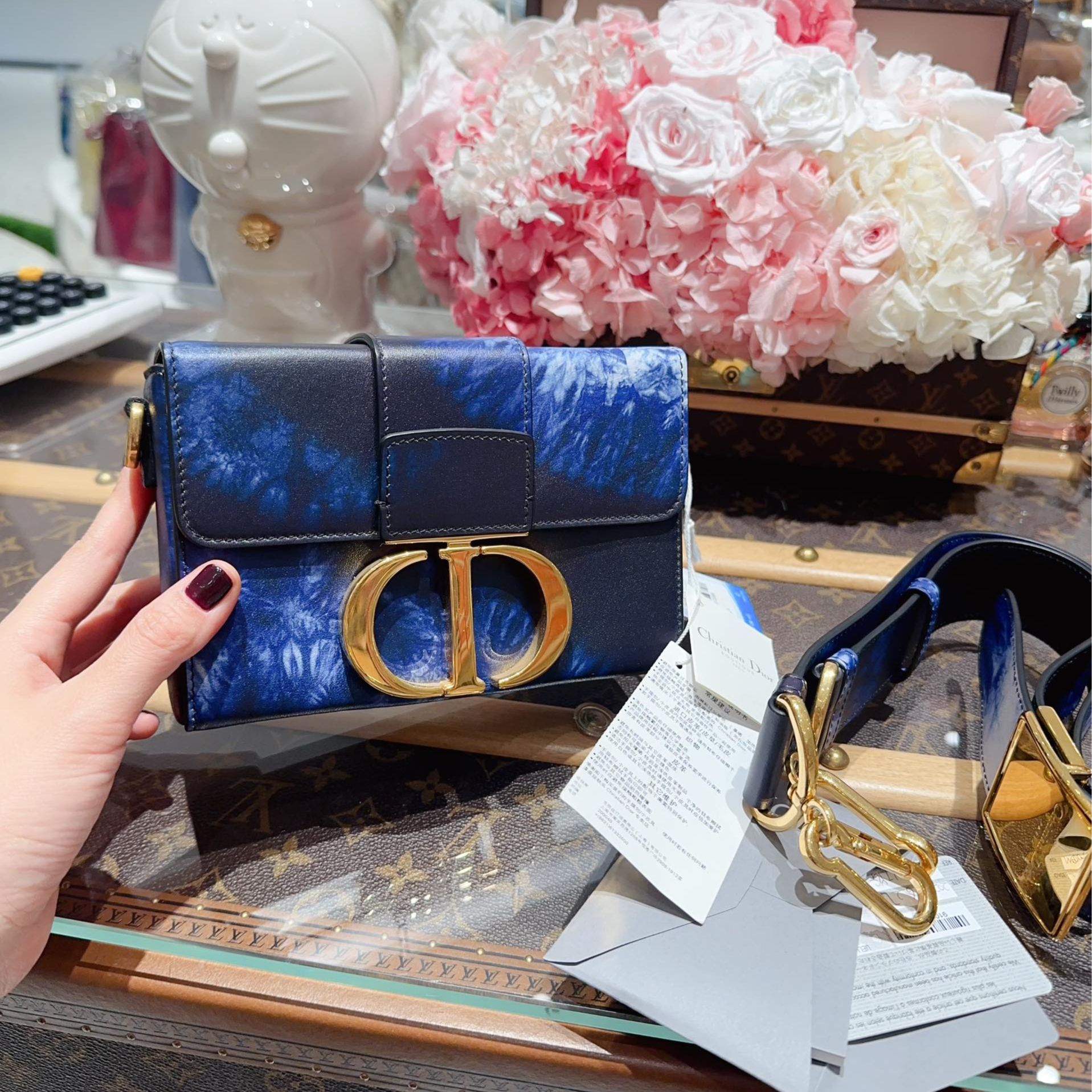 99新 DIOR/迪奥 0609/晕染/蓝色印花/蒙田盒子包