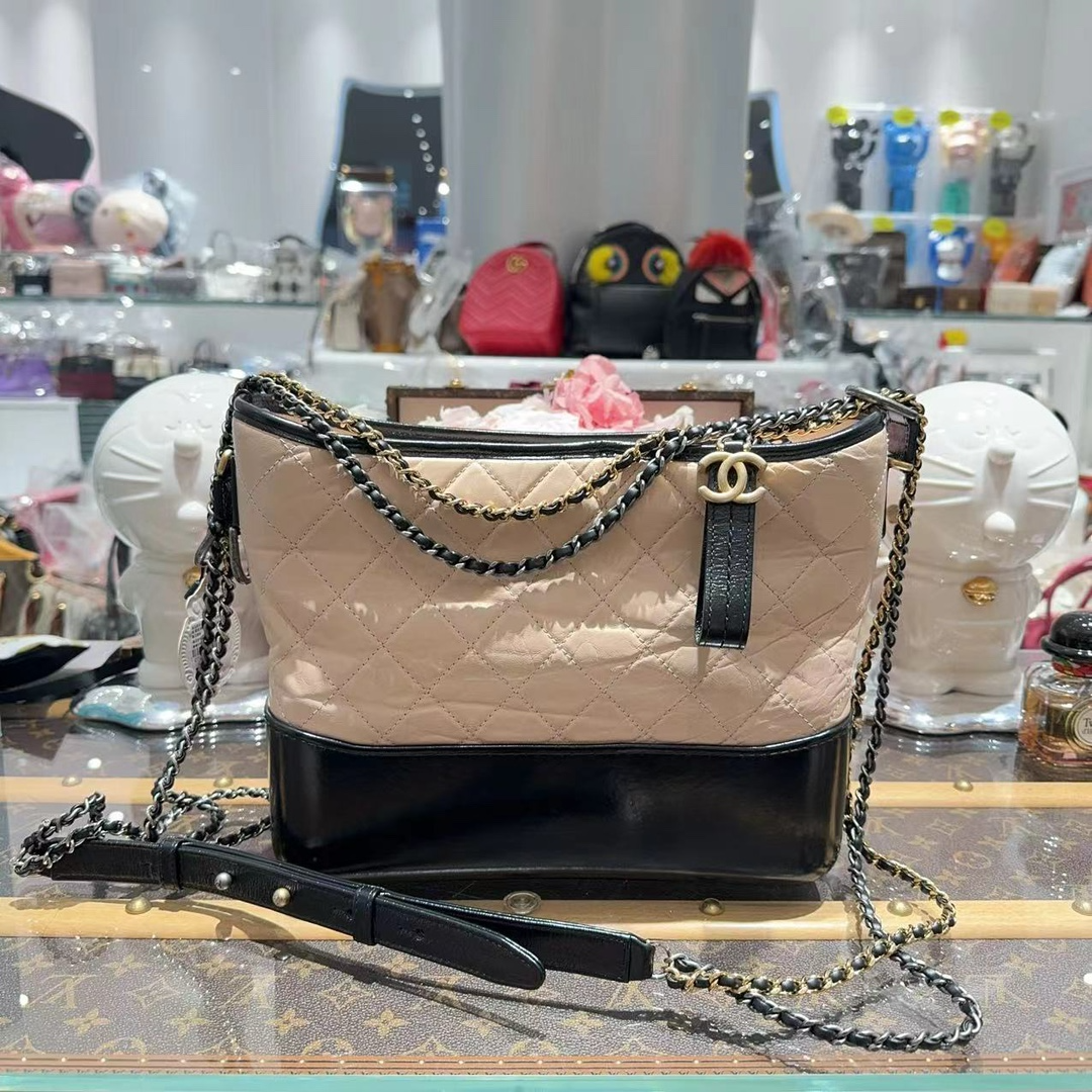 99新 Chanel/香奈儿 0539/米色/银扣/中号流浪包/单肩/斜挎25开