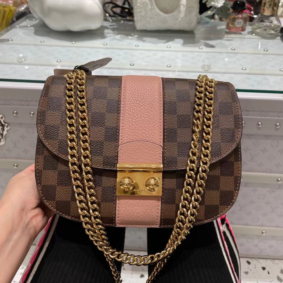 99新 LouisVuitton/路易威登 0395/wight小猪包/棕棋盘粉色拼皮