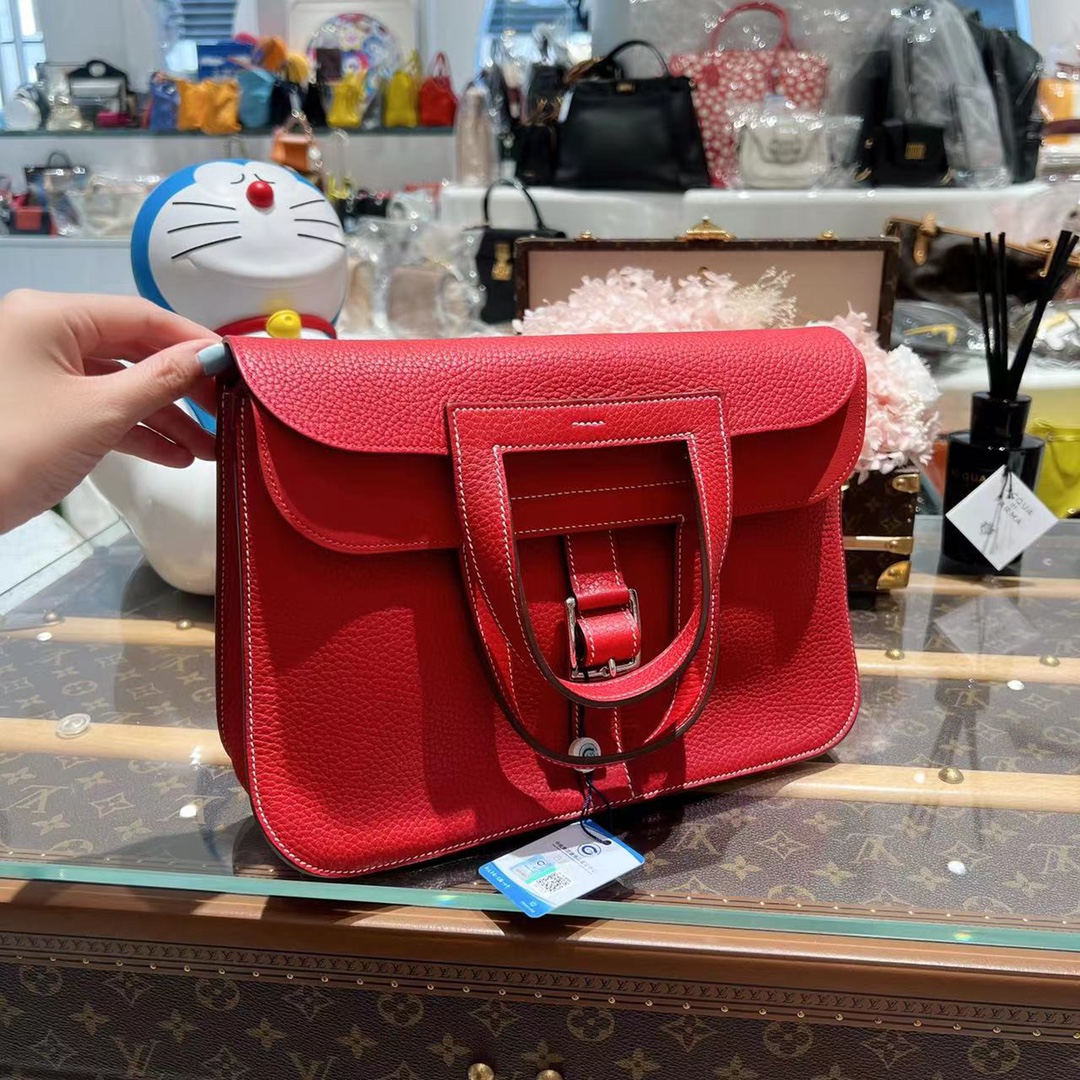 99新 Hermes/爱马仕 0673/halzan31 Q5国旗红银扣