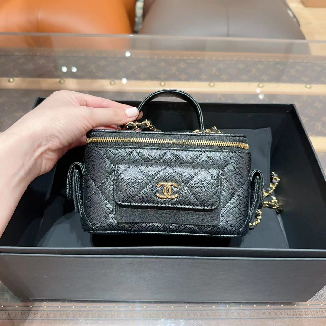 99新 Chanel/香奈儿 0449/23B/Cargo/黑金荔枝/口袋盒子包