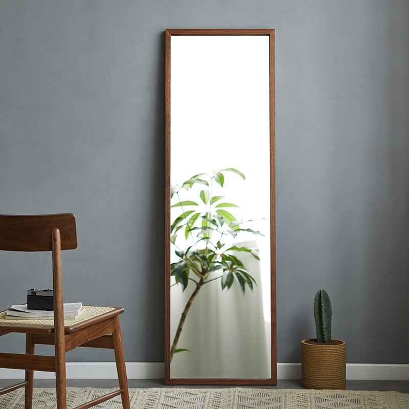 黑胡桃边框家用北欧立式全身试穿衣镜樱桃木实木卧室落地日式客厅