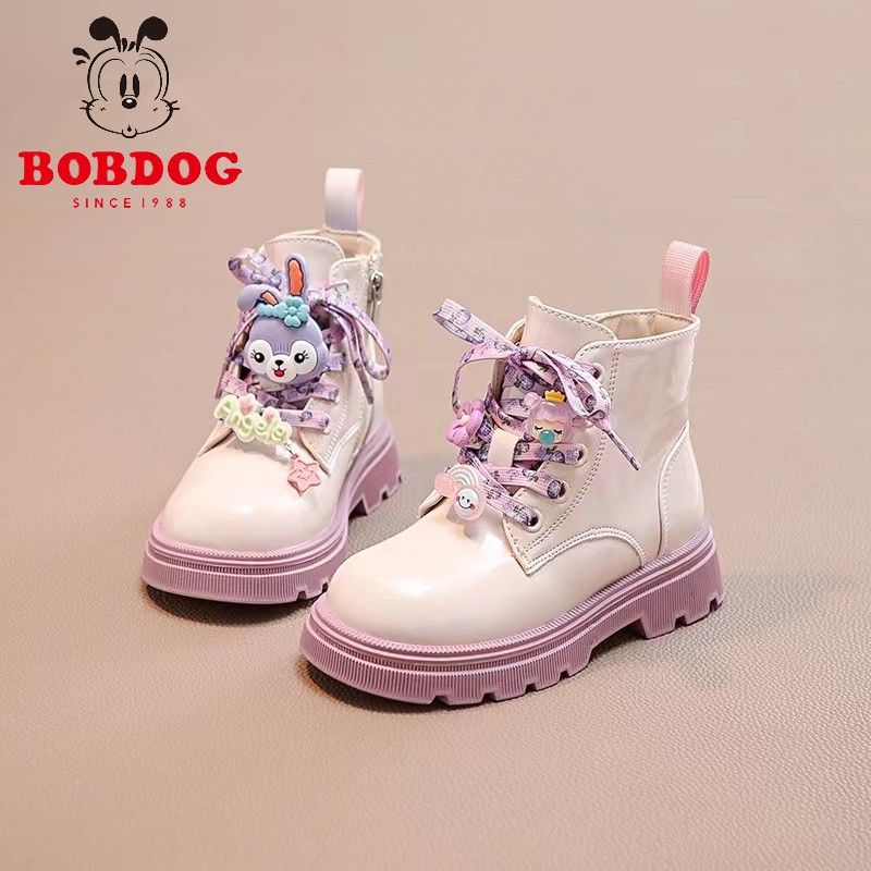 巴布DOU豆女童马丁靴2023秋冬新款星黛露单靴儿童短靴软底英伦风