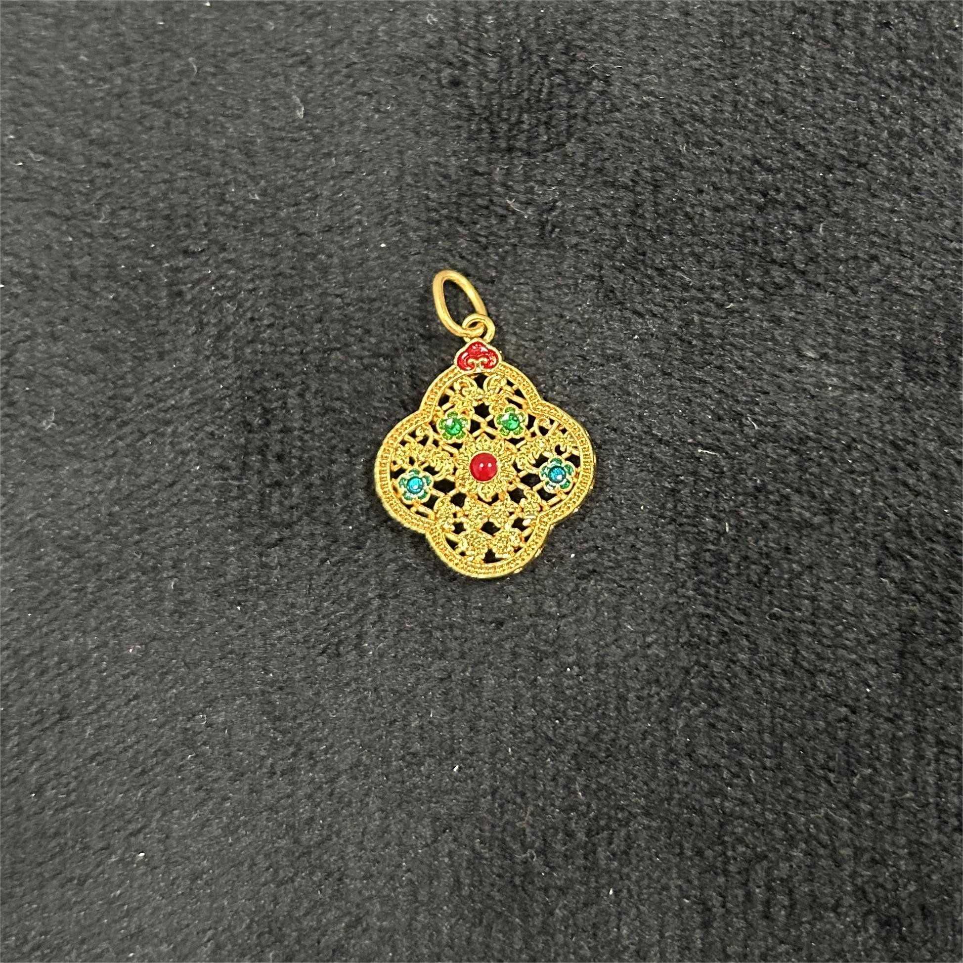 【周老板】“倾倚”18K古风四叶草吊坠