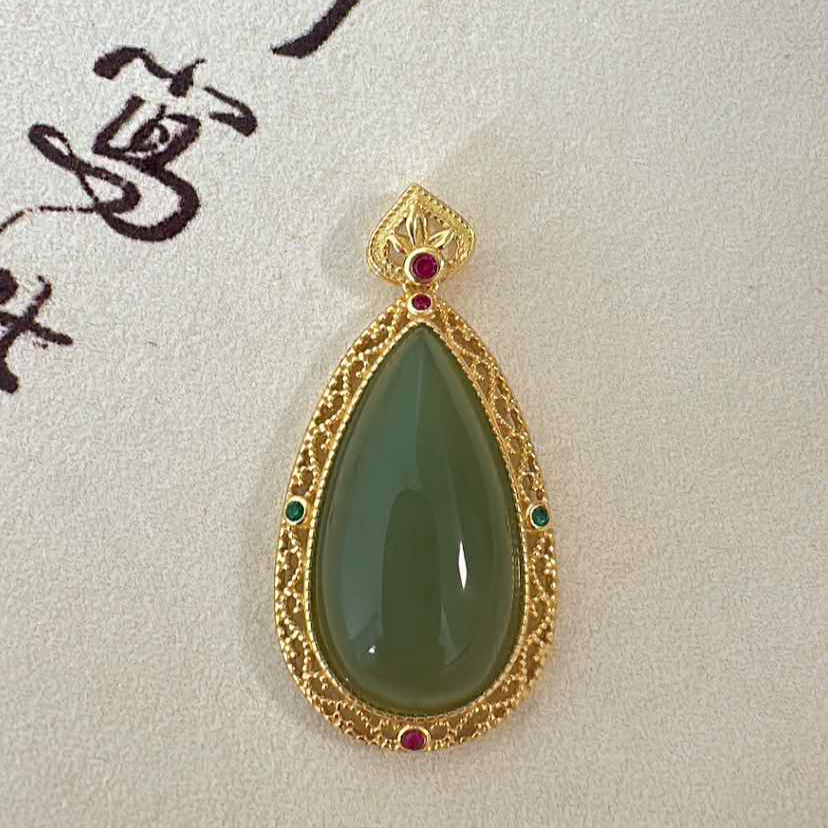 “长念”天然和田玉大水滴/S925银