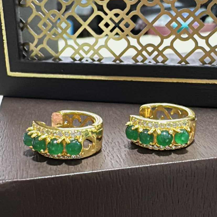 “轻舟”天然翡翠耳扣银镀金