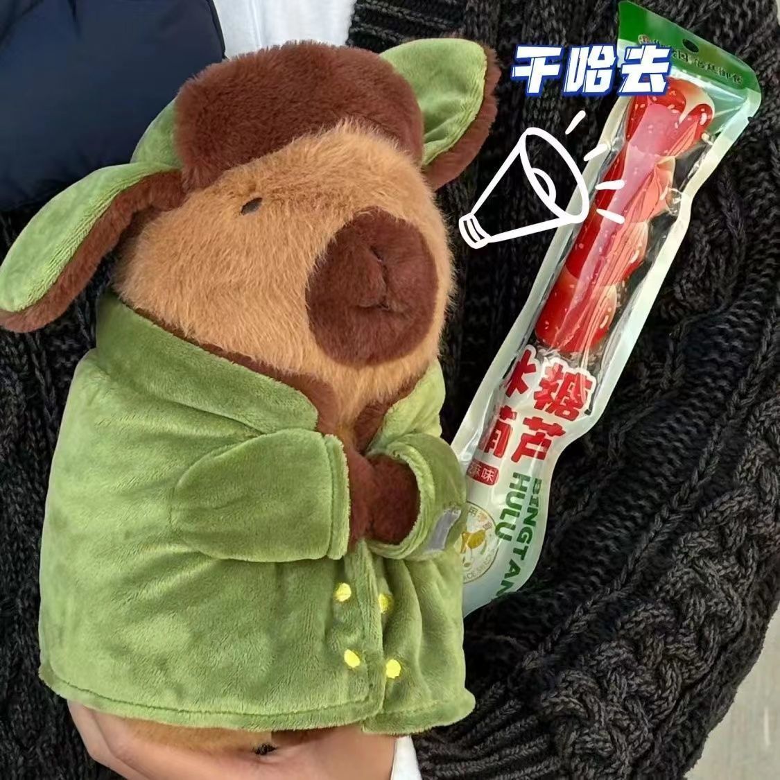 东北军大衣卡皮巴拉公仔玩偶卡皮吧啦花棉袄衣服围巾卡比水豚限定