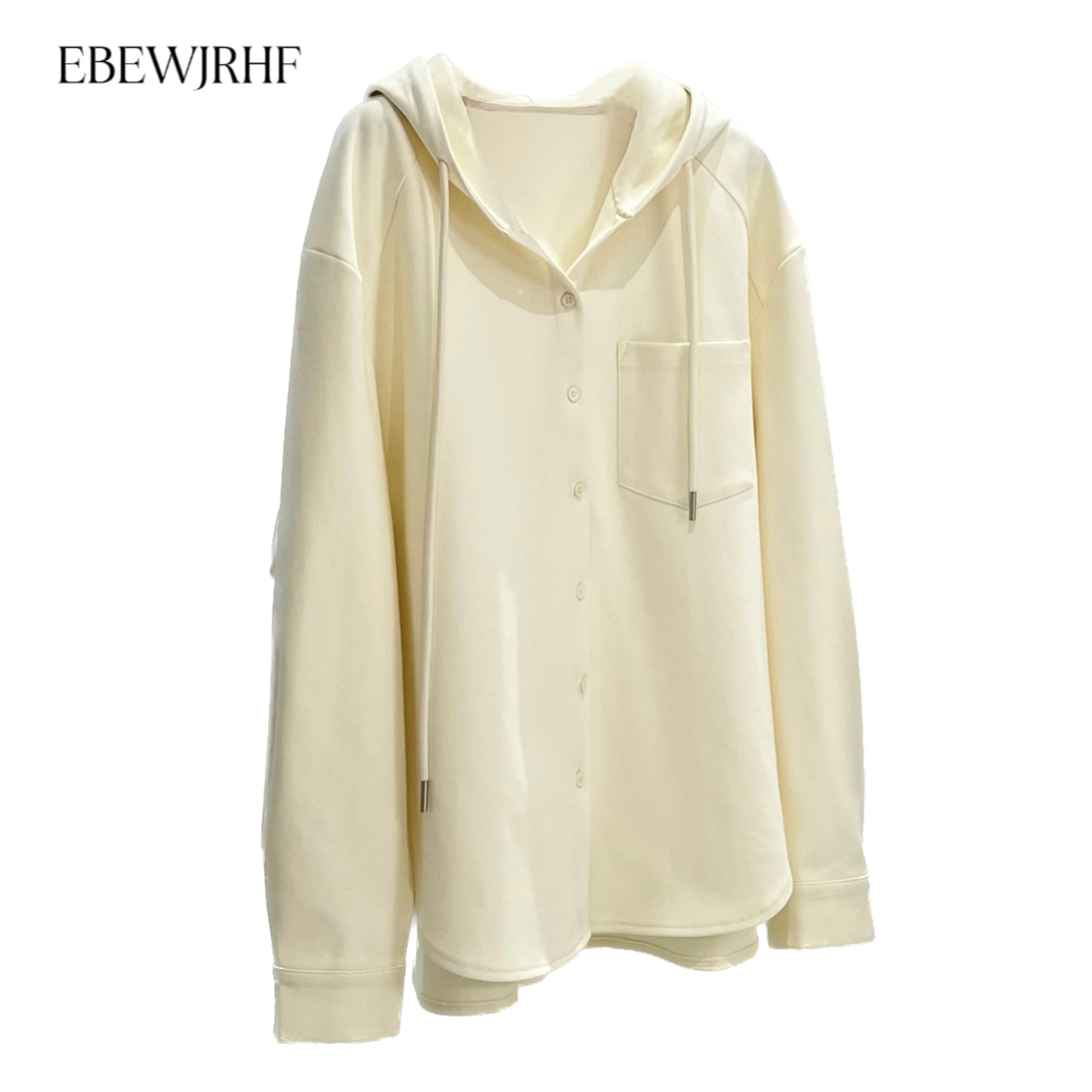EBEWJRHF“复刻慵懒”连帽卫衣开衫纽扣设计感纯色宽松外套660008