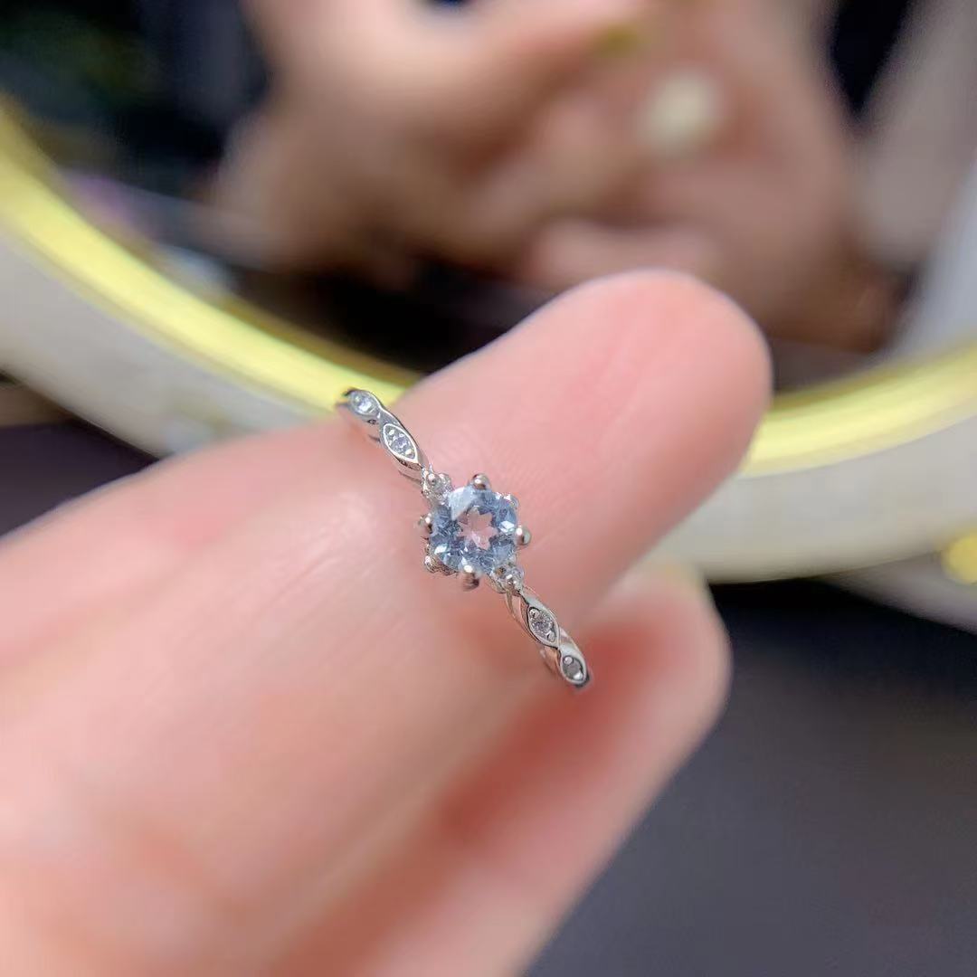 天然海蓝宝开口成指925银个性爆款