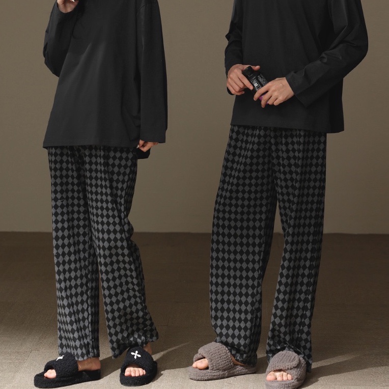 323-385出口单宽松家居裤千鸟格休闲薄款