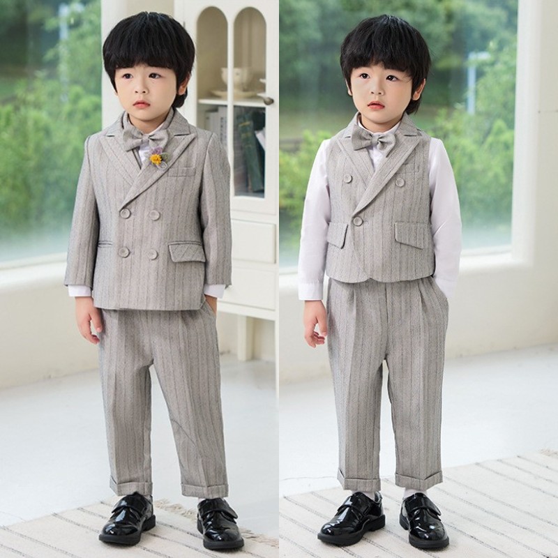 男童西装礼服秋季新款英伦绅士条纹小西服宝宝周岁生日花童演出服