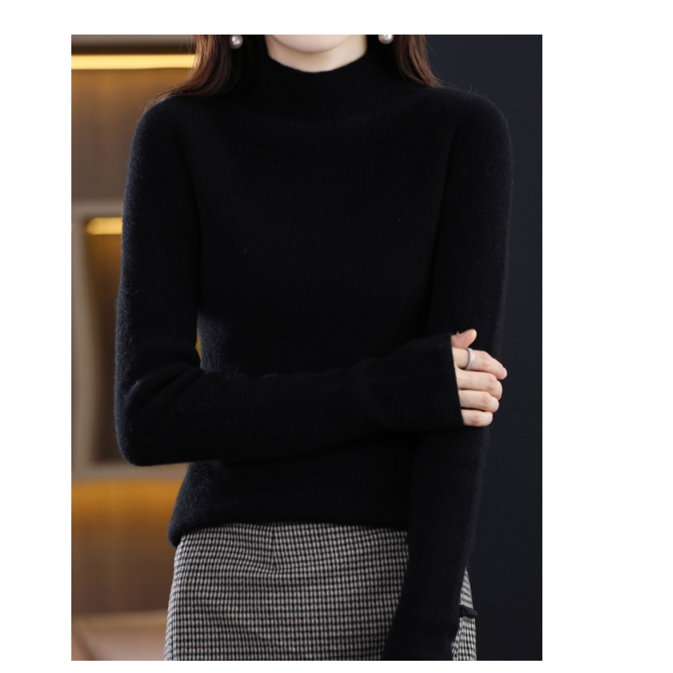 新款半高领纯色套头针织毛衣长袖时尚百搭加厚显瘦秋冬