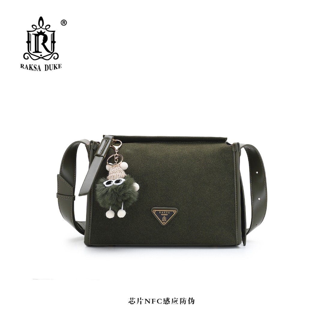 R RAKSA DUKE/罗萨公爵【带挂件】休闲经典墨绿单肩包女斜挎包R0810