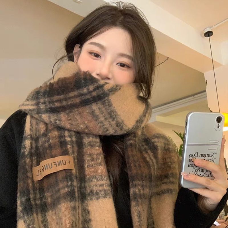 暖咖美拉德~高级感格子围巾女秋冬季复古百搭加厚保暖披肩围脖潮