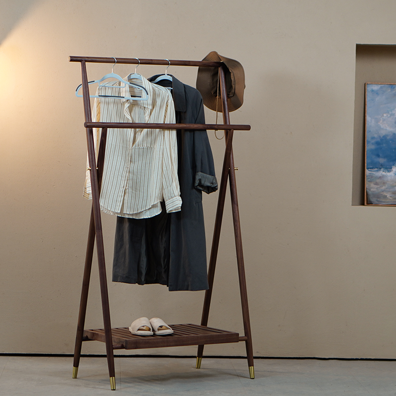 研木智家北美黑胡桃实木衣帽架主卧衣架北欧简约家用立式衣服架