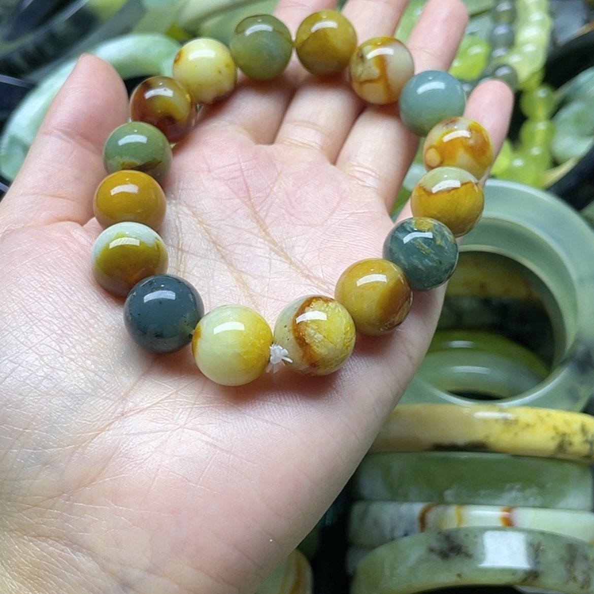 【闪购商品】蛇纹石玉手串合金失*
