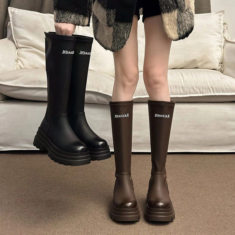 厚底长筒靴女靴子2025新款秋季高筒骑士靴小个子马丁靴不过膝长靴