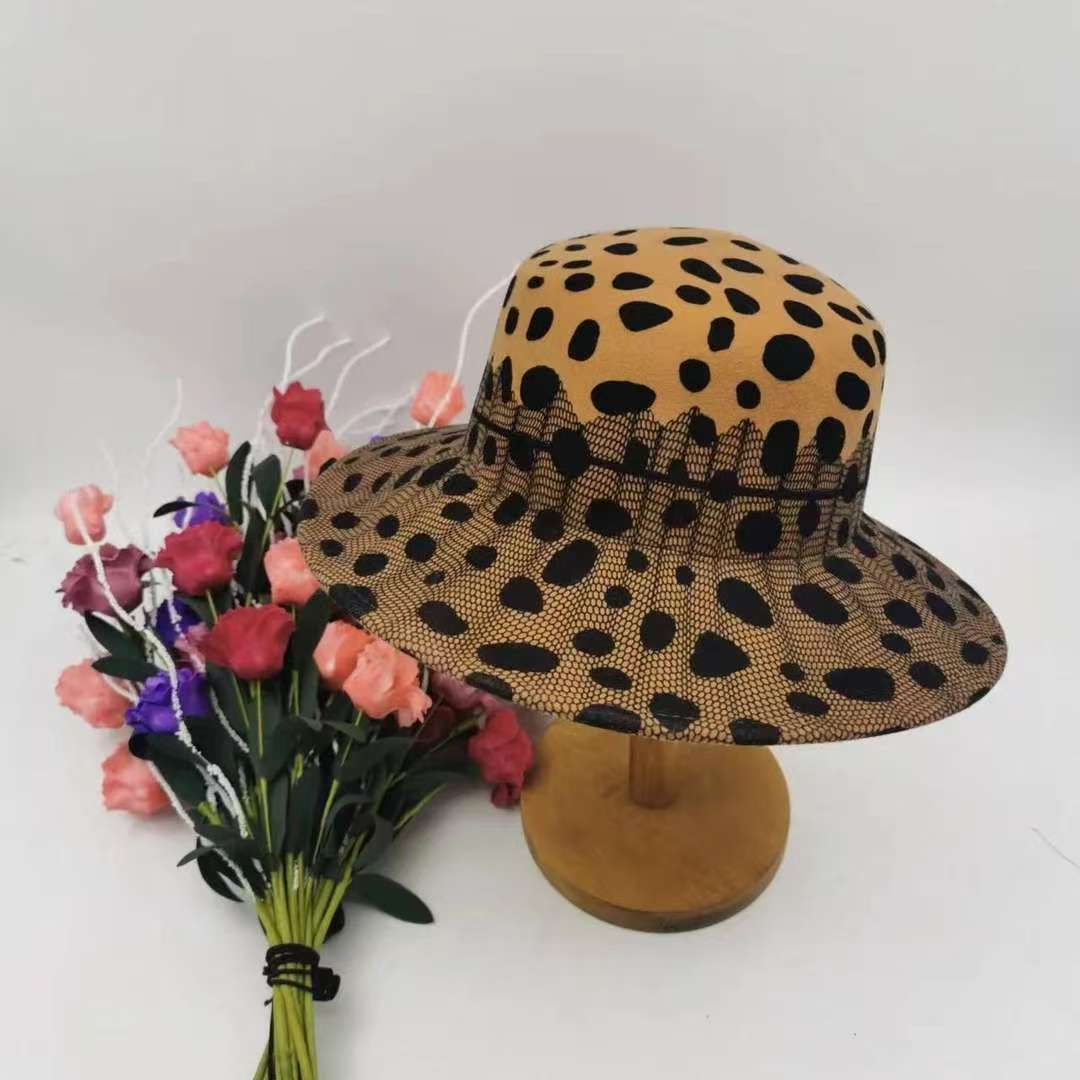 澳毛印染豹纹网纱平顶平沿