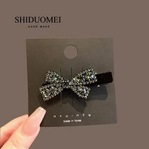 2025春秋新发卡丝绒发夹水钻蝴蝶结刘海夹少女气质侧边夹质感顶夹