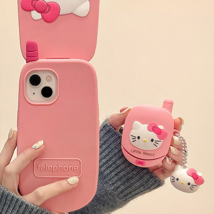 翻盖电话机KT猫适用iPhone15promax苹果14手机壳硅胶软壳13新款女