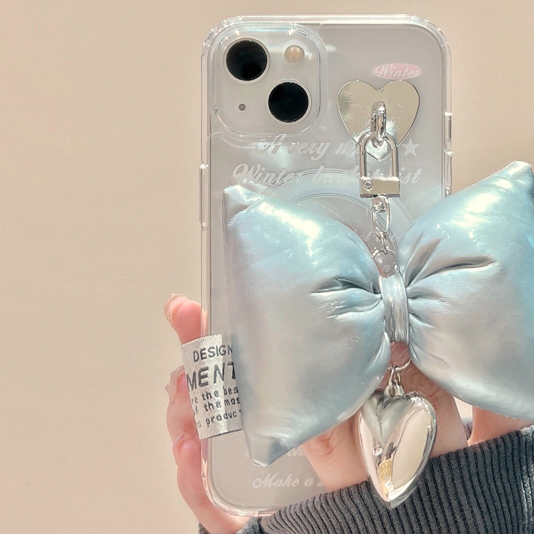 羽绒服蝴蝶结适用iphone15ProMax手机壳苹果14磁吸壳13女新款防摔