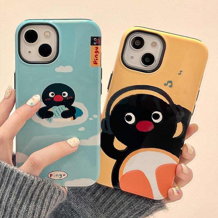 可爱企鹅菲林壳iphone15promax手机壳适用苹果14新款女13硬壳防摔