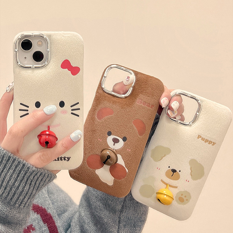 毛绒可爱凯蒂猫铃铛小熊iphone15promax手机壳适用苹果14新款13女