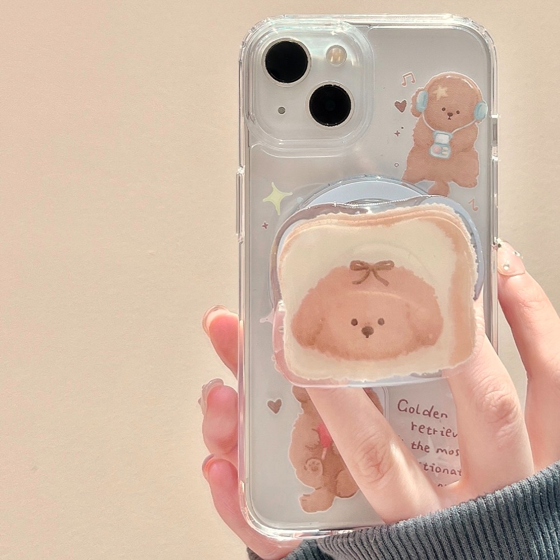 适用吐司小狗磁吸支架苹果15手机壳卡通iphone14promax新款13防摔